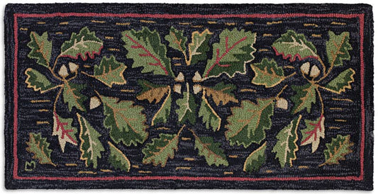 Acorns & Leaves 2x4 hooked wool accent rug lodge home decor