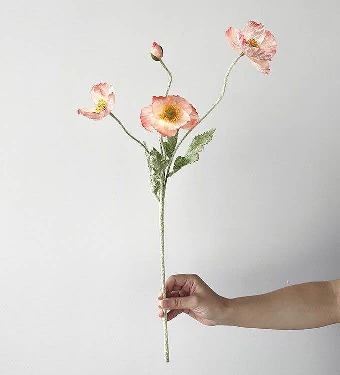 22'' Single Flocked Floral Poppy Spay, Colorful Silk Poppies