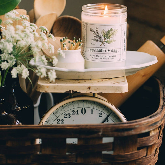 Soy Candle, Rosemary & Oak, Woody Scent, Year Round Scent