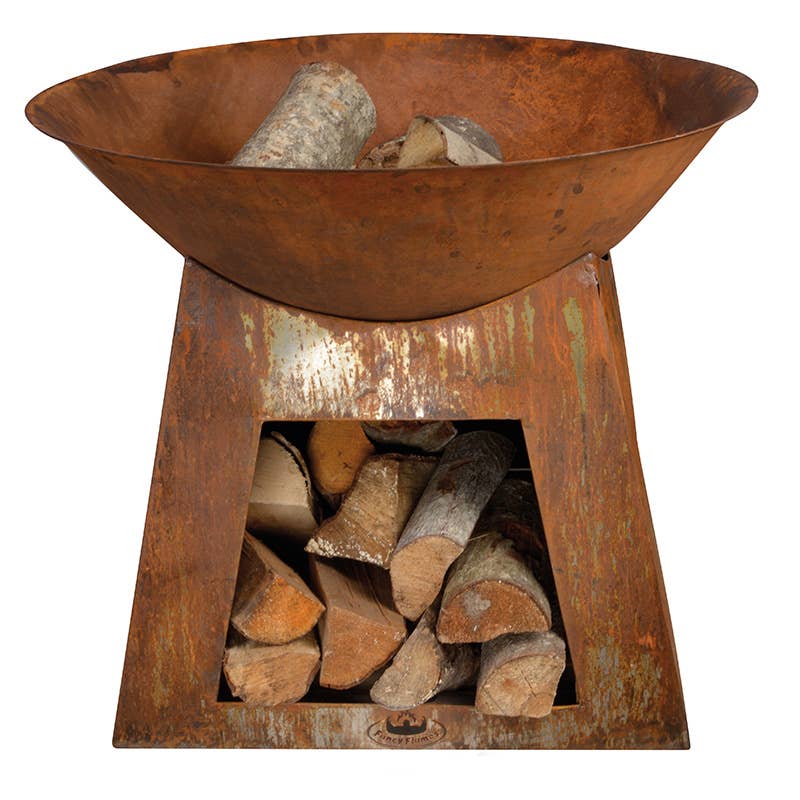 Fire Bowl w/Wood Storage, Steel, Rust