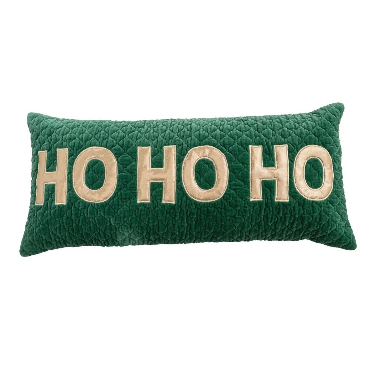 Woven Cotton Velvet Quilted Lumbar Pillow with Appliqued "HO HO HO"