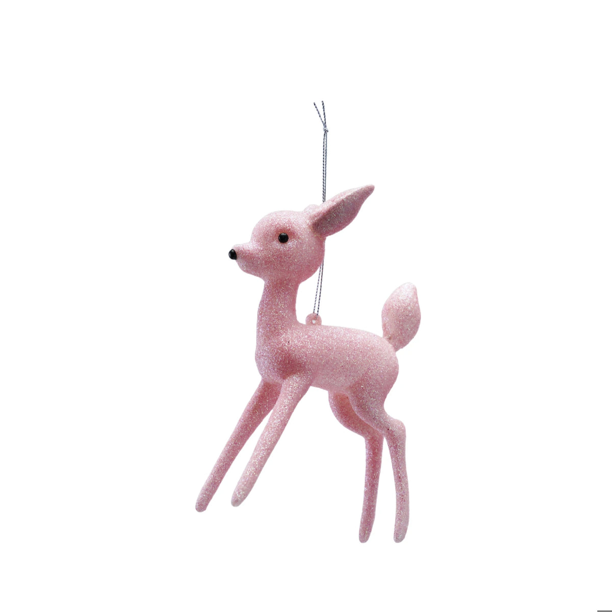 6-1/2"H Plastic Deer Ornament with Glitter, Pink