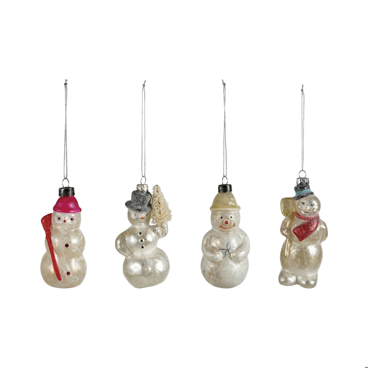 Hand-Painted Mercury Glass Vintage Reproduction Snowman Ornament, 4 Styles